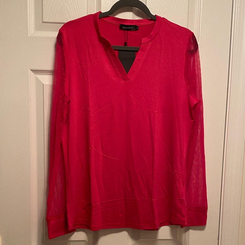 Luxveer Hot Pink Blouse with Sheer Sleeves…size L